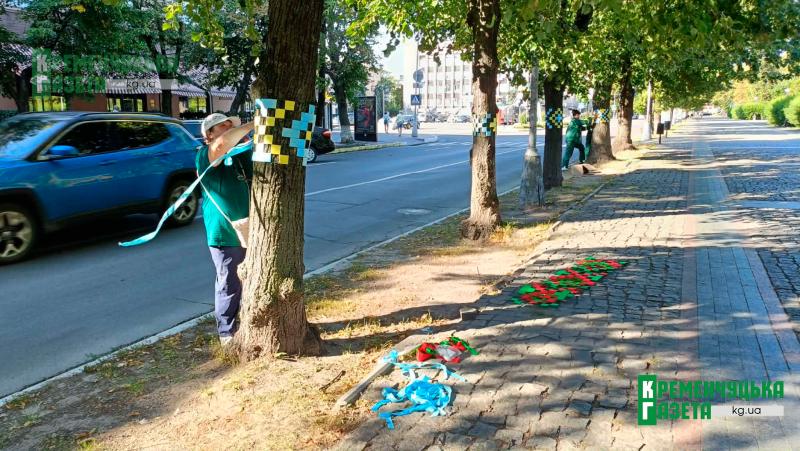 З соняшниками, аркою та «вишиванками» на деревах: як центр Кременчука готують до Дня Незалежності