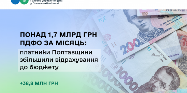 Понад 1,7 млрд грн ПДФО за місяць: платники Полтавщини збільшили відрахування до бюджету