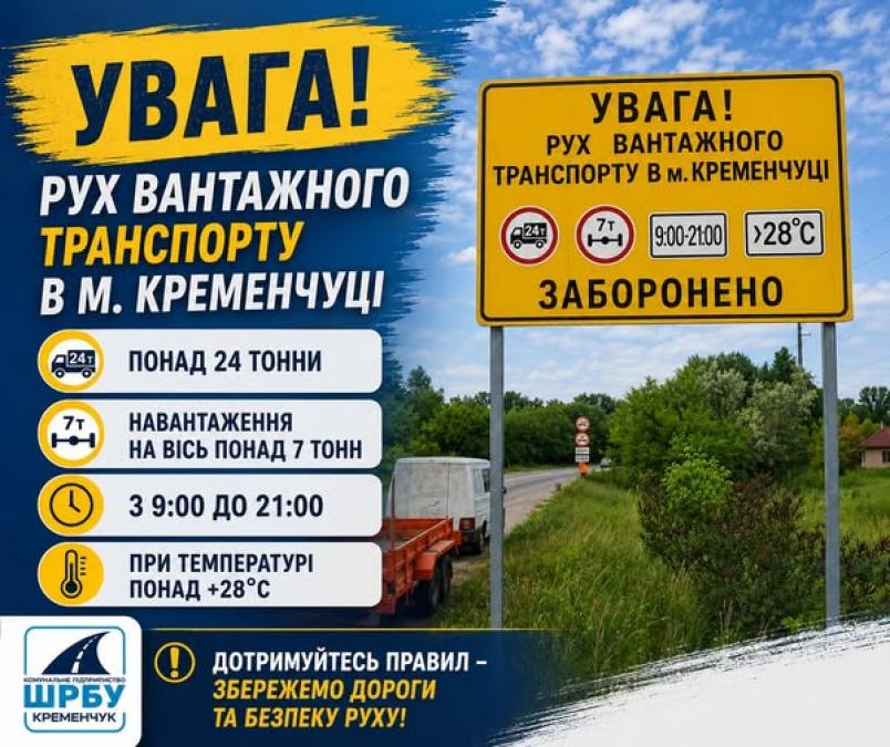 Водіям нагадують: коли у Кременчуці діє заборона на рух великовантажного транспорту